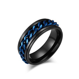Aprila Men's Fidget Anxiety Spinner Rings Blue Black Titanium Stainless Steel Beer Bottle Opener Chain Ring for Men size 9