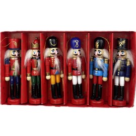 ENLAYER 6 PCS Christmas Nutcracker Ornament Set, 4Inch Nutcrackers Tree Ornaments Set, Nutcracker Figures with Opening Mouths Christmas Decorations for Xmas Tree, Table Decor