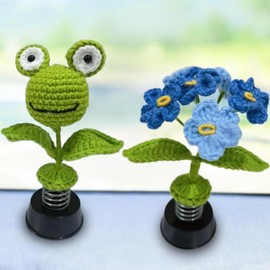 Oiieco Car Bobble Head Frog, 2Pcs Handmade Car Funny Dashboard Accessory Decorations Crocheted Automobile Parts Frog Swinging Ornament Decor for Boyfriend Men Women Birthday Christmas