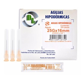 DL Aguja HiPodérmica Calibre 25x16 Naranja Caja Con 100 Capacidad en volumen 0 mL