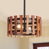 2-Light Farmhouse Wood Pendant Lights Rustic Wood Chandeliers with Black