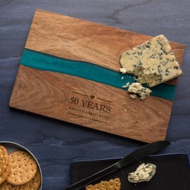 Engraved '50 Years and Still Maturing' Resin Cheese Board - Funny 50th Wedding - River Resin Chopping Board (River Board)