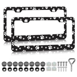 Cute Small Paw Print License Plate Frames - 2 Pack Dog Paw Print License Plate Holder, Aluminum Metal Rust-Proof Waterproof Car Decorative Tag Frame for Standard US 12x6 Inch