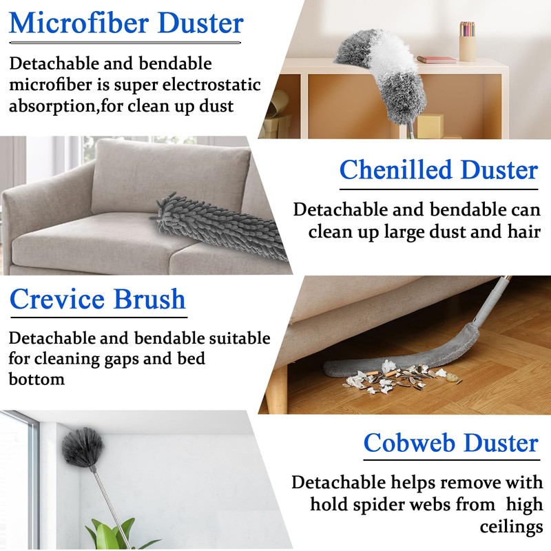 Dusters for Cleaning,9Pcs Feather Duster with Extension Pole Up to