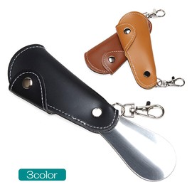 GoodsLand GD-PUKTBR Shoehorn Portable Folding PU Leather, Stainless Steel, Men's, Women's, Nascan, brown (light brown)
