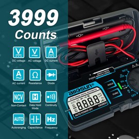 ALLOSUN Digital Multimeter Pocket Size DC AC Voltage Current Tester NCV Ohm Capacitance Frequency Diode and Continuity Test Auto Range (EM3085A (Upgraded))