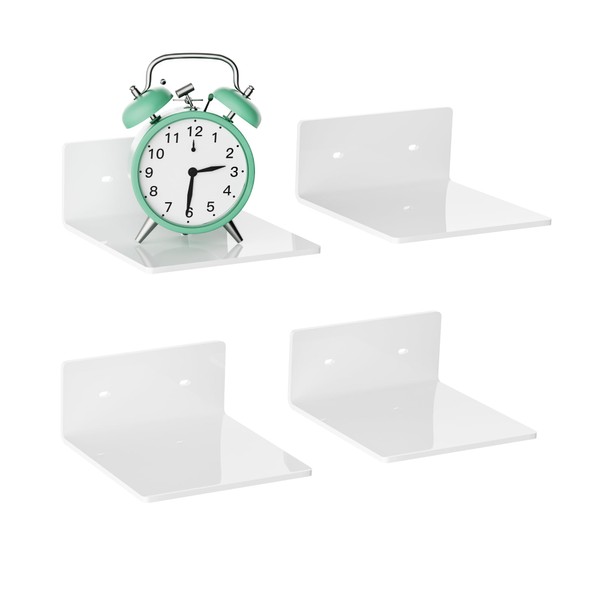 Hexsonhoma 15 cm White Acrylic Wall Shelves Set of 4,