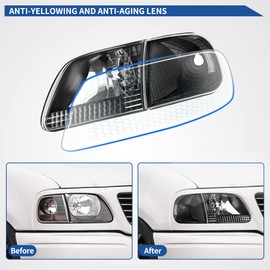 oEdRo Halogen Headlights Assembly Compatible with Ford 1997 1998 1999 2000 2001 2002 2003 F150 / 2004 F150 Heritage / 1997-2002 Expedition with Corner Lights Set