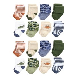 Hudson Baby Unisex Baby Cotton Rich Baby Terry Socks 16-Pack, Dinosaur Explorer, 0-6 Months