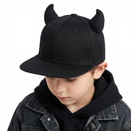 JIAHG Cappellino da baseball per bambini, da baseball per ragazze, regolabile, con decorazione a corno diavolato, per scuola, sport all'aria aperta, Nero , Taglia unica