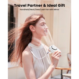 Gaiatop Mini Neck Fan, Rechargeable Handheld Desk Use, LED Power Display 3 Speed 360°Rotate Mirror for Lash Makeup, Cute Camera Design Small Portable USB Fans Personal Cooling Travel Essentials
