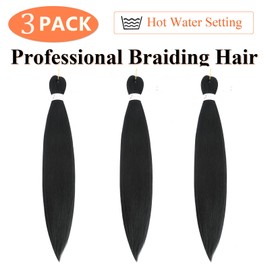 Braiding Hair 24 Inch 3 Packs Braiding Hair Pre Stretched Braiding Hair For Twist Or Box Braids Pre Stretched Braiding Hair For Crochet Braids Hot Water Setting Soft Yaki Texture(24Inch, 1B)