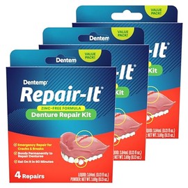 Dentemp Repair Kit - Repair-It Advanced Formula Denture Repair Kit - Denture Repair Kit Repairs Broken Dentures - Denture Repair to Mend Cracks & Replace Loose Teeth (3 Pack (12 Count))