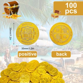 Ksvaye Pack of 100 Gold Coins Children's Gold Taler Pirate Treasure Gold Pirate Coins Plastic Gold Coins Pirate Treasure Toy Pirate Coins for Children Children's Birthday Party Decorations