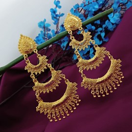 Efulgenz Indian Jewelry Traditional Gold Tone Big Chandbali Jhumka Jhumki Dangle Earrings for Women, Copper, not known