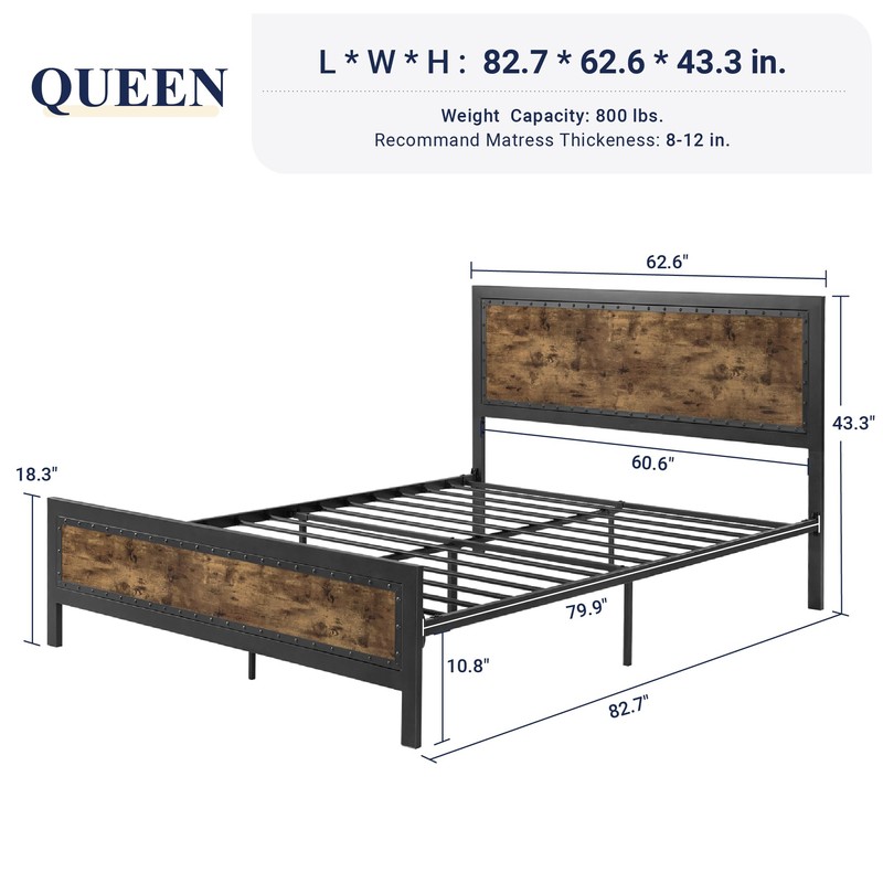 Allewie Heavy-Duty Platform Metal Bed Frame Queen Size with Headboard,