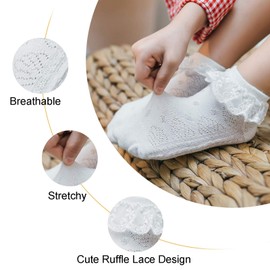 Mini angel Baby Lace Socks Infant Girls Eyelet Lace Ruffle Frilly Ankle Socks Soft Cotton Dress Socks with Box Gift Set,3 Pairs,White/Cream/Pink,3-6 Months