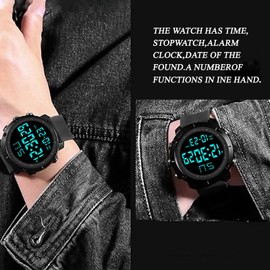 Nadiaen Digital Watch, Mens Digital Watch, Referee Sports Digital Watches, Waterproof Digital Wrist Watches with LED Light Alarm Calender Stopwatch for Men(Black)