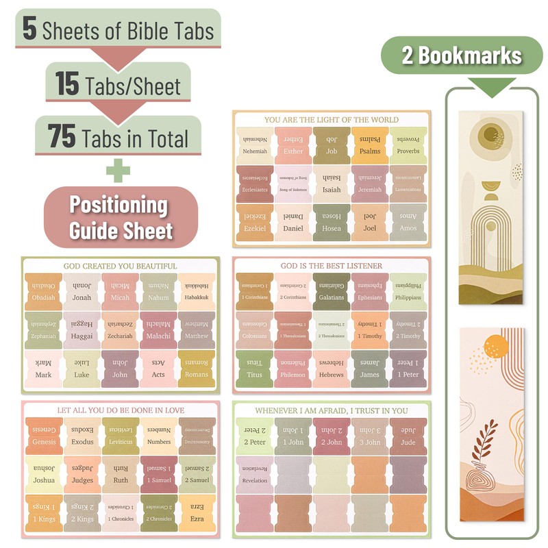 Mr. Pen Bible Tabs - Boho Theme, 75 Tabs, Laminated,