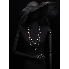 Two-Strand Long Chains Statement Necklace with Satin White Pearl Beads Charms(CA)