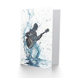 Artery8 Guitar Player Rock Music Watercolour Splash Blank For Him Or Her Art Birthday Card