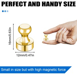 LOVIMAG Refrigerator Magnets, Fridge Magnets, Strong Whiteboard Magnets, Gold 16 Pcs Magnetic Push Pins, Strong Metal Magnets for Fridge, Whiteboard, Office, Classroom, Map, Kitchen