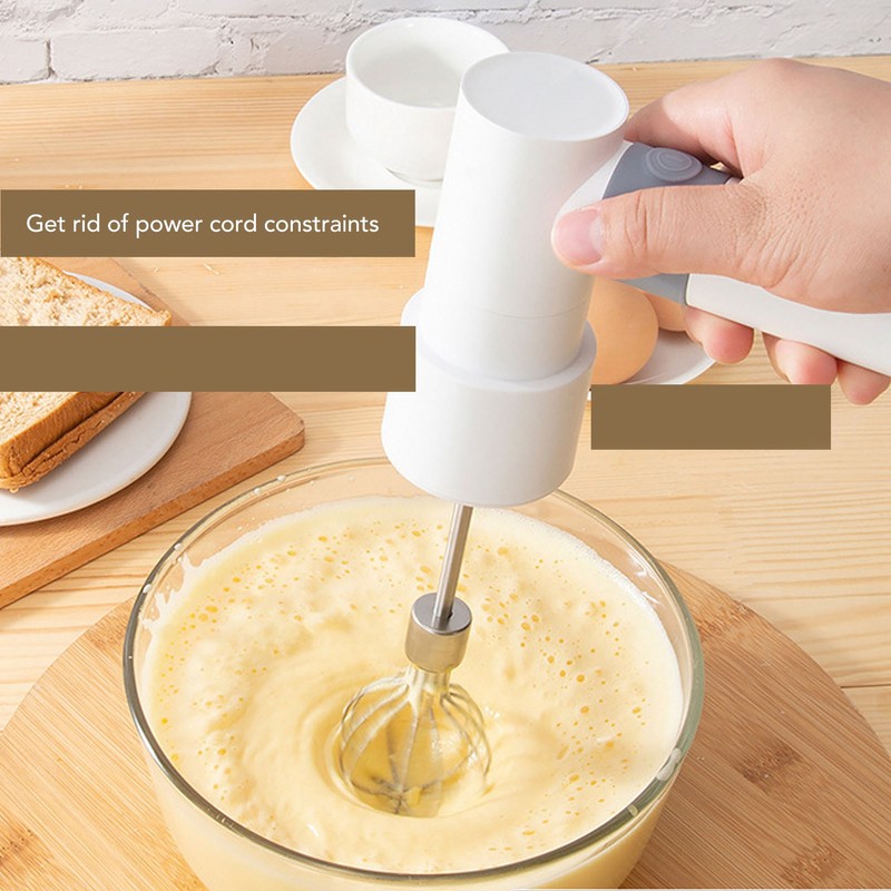 Electric Hand Mixer Warm White Cordless Rechargeable 2000mAh Battery Stainless