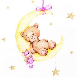 20 Napkins Teddy in the Moon Pink | Baby | Birth | Christening 33 x 33 cm