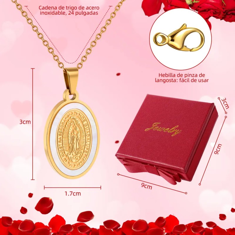 Collar Virgen Perla Real Regalo Mama Esposa Acero Chapa 18k