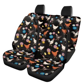 Darisoco Daisy Rooster Vehicle Seat Covers Set Front Back Seat Cover Set of 4 Travel Accessories for Car Decors Universal Fit SUV/Truck/Van