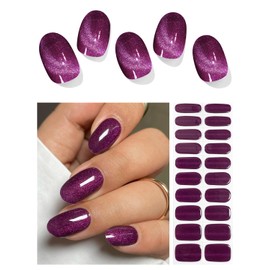 AutyaMee AutyaMee Semi Cured Gel Nail Strips (Deep Plum Cat Eye), Dark Purple, 20 Pcs Gel Nail Wraps, Stickers, UV Light Required, Salon Quality, Long Lasting