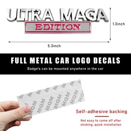 Sylvil Ultra MAGA Edition Emblems, 3D Raised Shinny Metal Letter MAGA Label Emblem Sticker, Strong Adhesive Cool Ultra MAGA Edition Badge Fender Bumper Decal, Car Accessories (Sliver & Wine Red)