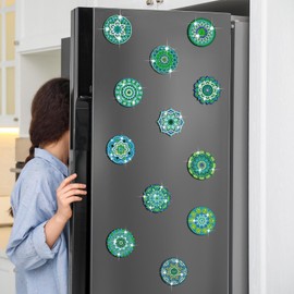 Zonon 12 Pcs Refrigerator Diamond Painting Easy Diamond Painting Kits Fridge Diamond Art Kits Diamond Painting Stickers for Adults DIY Home Decors(Green Mandala)