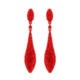 Women Crystal Rhinestone Red Waterdrop Pierced Dangle Earrings for Proms Weddings Party Jewelry