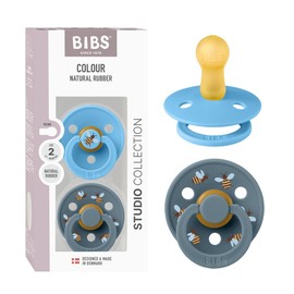 BIBS Colour Studio Pack of 2 BPA Free Cherry Shape Nipples Natural Rubber/Latex, Made in Denmark, Size 2 (6-18 Months), Breeze/Petrol