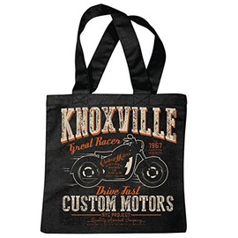 Tasche Umhängetasche KNOXVILLE CUSTOM MOTORS DRIVE FAST GREAT RACER BIKERSHIRT MOTORRAD CHOPPER GOTHIC MOTORCYCLE SKULL MOTORRADCLUB BIKE ROUTE 66 Einkaufstasche Schulbeutel Turnbeutel in Schwarz