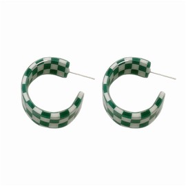 Checkerboard Hoop Earrings for Women Teen Girls Sterling Silver Post Hypoallergenic Retro Simple Colorful Acrylic Resin Checker Black White Grid Lightweight Open C shaped Earrings for 70s 80s 90s Party Jewelry Gifts, Acrylic, No Gemstone