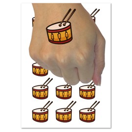 Drum with Sticks Music Instrument Doodle Temporary Tattoo Water Resistant Fake Body Art Set Collection - 54 1" Tattoos (1 Sheet)
