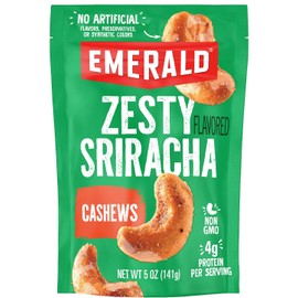 Emerald Nuts Sriracha Seasoned Cashews (1-Pack) | 5 Oz Resealable Bag | Plant-Based Protein, Kosher Certified, Non-GMO, Contains No Artificial Preservatives, Flavors or Synthetic Colors