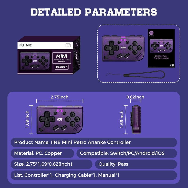 IINE Mini Retro Wireless Controller, Micro Remote Controller for Switch/OLED,