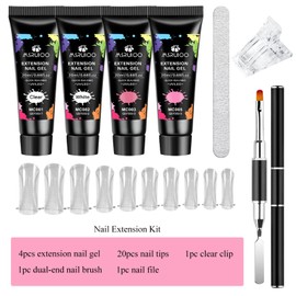 8 PCS Poly Nail Gel Starter Kit Poly Clear White Pink Nail Extension Set Builder Nail Gel French Manicure DIY Design Nail Art Design Beginner All In One Poly Nail Kits