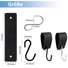 Mesee Pack of 10 S Hooks Black with Leather Loop, S Coat Hooks, Leather S Hooks for Clothes Rail, Portable Camping Hanging Hook for Kitchen, Cupboard Hanging, Bathroom, Bedroom, Living Room