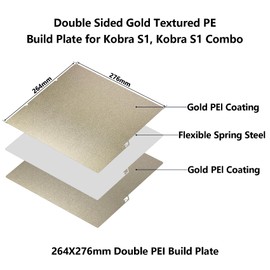 Double-Sided Gold PEI Building Plate for Anycubic Cobra S1, Textured PEI Print Bed Platform, Spring Steel, Flexible Sheet for Cobra S1, Cobra S1 Combo, 264 x 276 mm