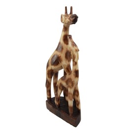 BALIKRAFT Hand Made Wood Artisans Jerapah Solo Safari Giraffe Mother and Calf Family Decorative Figurine 11.75" H
