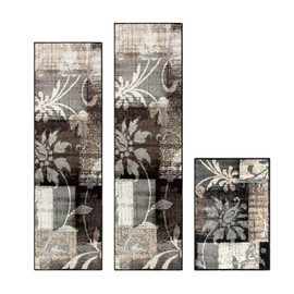 Superior Pastiche 3 Piece Indoor Area Rug Set, Jute Backing, Modern Patchwork Decor for Hallway, Office, Kitchen, Bedroom, Living Room Floors, Plush Rugs, 2' x 3', 2' 7" x 8', 2' 7" x 10', Beige