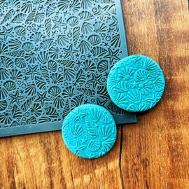 Arbuya Ocean Sea Shell Polymer Clay Texture Mat - Starfish Seashells Texture Sheet for Polymer Clay Jewelry Making, Earring Charms, DIY Craft Supplies