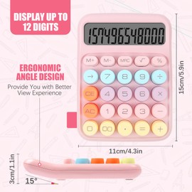 lohey Calculator, 12 Digit Cute Desk Calculator with LCD Display and Big Round Buttons, Pink Calculators Large for Office Home School Business