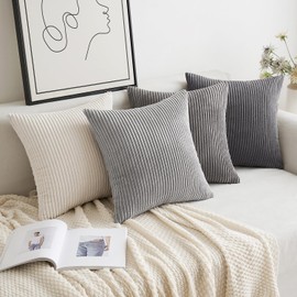 SLOZZI Set of 4 Corduroy Cushion Covers, Sofa Cushion Covers, Decorative Cushion Cover, Couch Cushion, Soft, for Sofa, Bedroom, Living Room, Office, 50 x 50 cm, Dark Grey Series