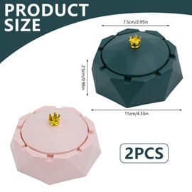 Bekecidi 2 PCS Ashtray with Lid, Crown Stainless Steel Ashtray, Desktop Smoking Ash Tray, Windproof Ash Holder for Smokers, Ashtray for outdoor Indoor Home Office Garden Bar (Pink, Green)