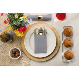 Servilletas desechables de lino con bolsillo integrado para cubiertos, paquete de 50 servilletas de papel preplegadas en color gris para bodas, cena o fiesta